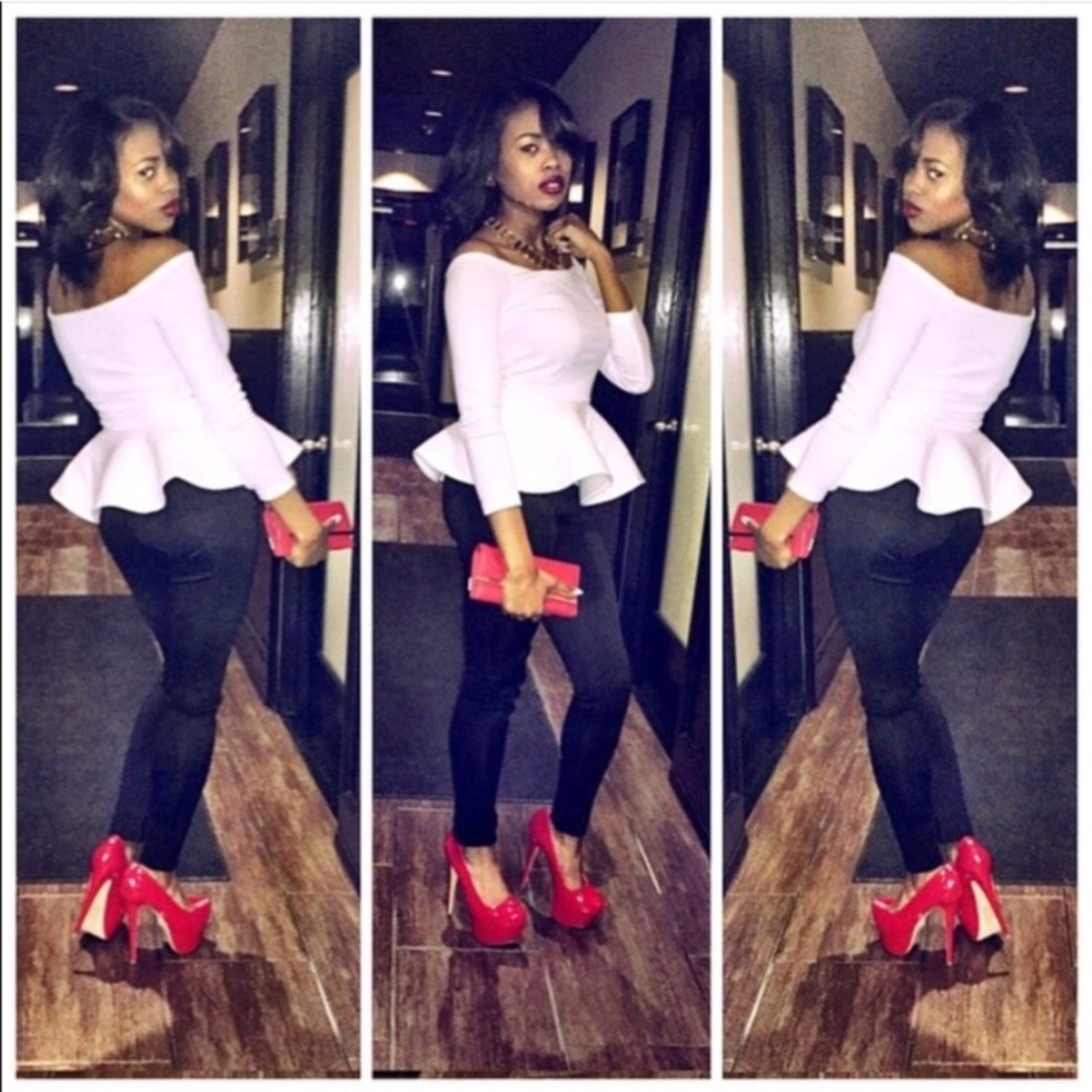 White off the shoulder peplum top shirt